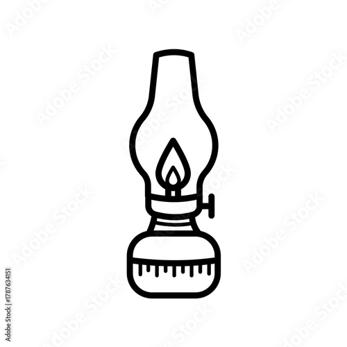 Vintage oil lamp, kerosene light, line vector icon