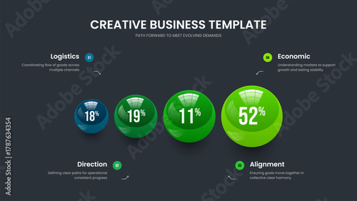 Minimal Analysis 4 Step Chart Slide Design. Elegant Solution Four Element Graph Presentation Template. Service Proposal Slideshow Layout Vector Illustration.