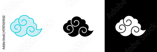 Cloud motif — A decorative blue swirling cloud design, shown in color, black, and white, often used in traditional Asian art to symbolize good luck and harmony.