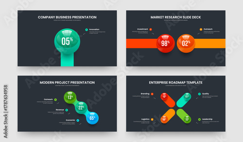 Advertising Portfolio One Two Three Four Option Graph Presentation Layout Vector Illustration Bundle. Project Briefing 1 2 3 4 Step Chart Frame Template Collection.