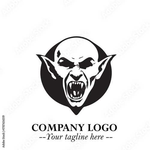Head of Dracula Logo Symbol in Black on the White Background with Horror Minimal Vector Design