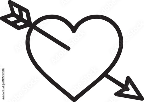 A minimalistic illustration captures the essence of love with a heart pierced by an arrow, symbolizing romance, affection, and Cupid's timeless gesture.
