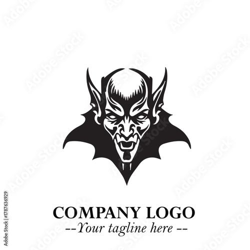 Head of Dracula Logo Symbol in Black on the White Background with Horror Minimal Vector Design