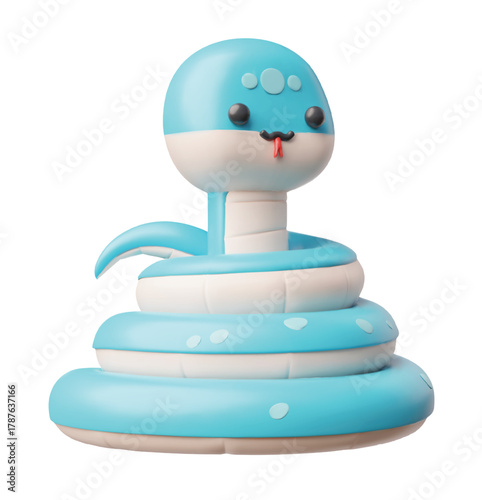 Blue and white color snake coiled 3D plastic style vector icon, cartoon new year symbol, cute reptile animal curled up