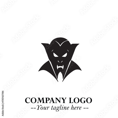 Head of Dracula Logo Symbol in Black on the White Background with Horror Minimal Vector Design
