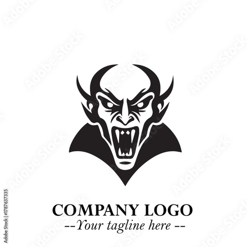 Head of Dracula Logo Symbol in Black on the White Background with Horror Minimal Vector Design