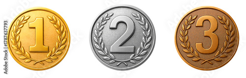 Gold Silver Bronze Ranking Medals Set
