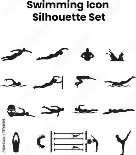 Swimming Silhouette Icons Set | Swimmer, Pool & Water Sport Symbols