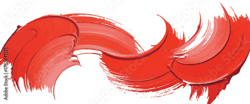 Dynamic Red Brush Stroke Abstract Art Energetic Swirl of Paint for Creative Expression and Motion  clean white background in a studio shot.