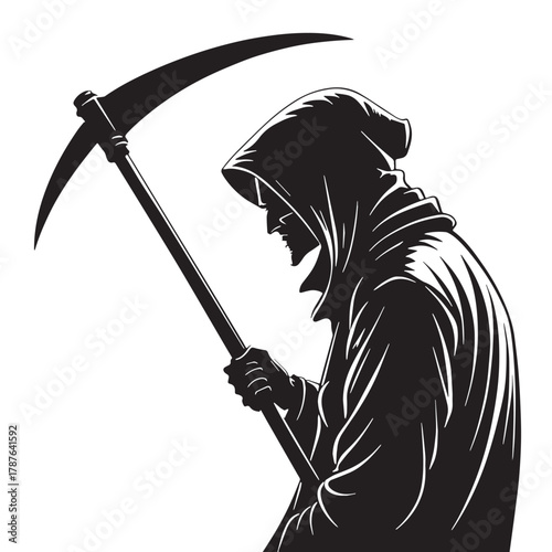 Black grim reaper Silhouette Vector, High Quality Illustration on White Background