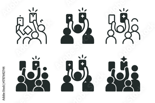 Audience Reaction Logos. audience reaction. Set Logo of audience reaction: Phone flashlights in the air. Icon set. harmonious logo variations of the same