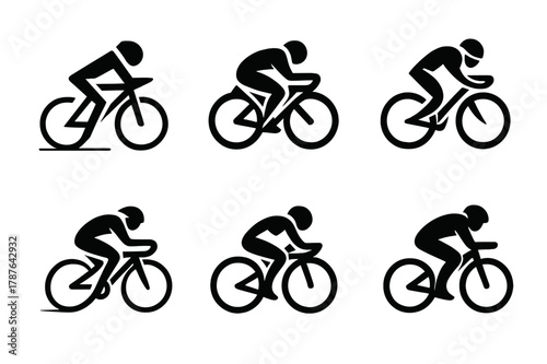 Cyclist Logo Variations. Road cycling. Set Logo of Road cycling: speed cyclist with aerodynamic form. harmonious logo variations of the same emblematic