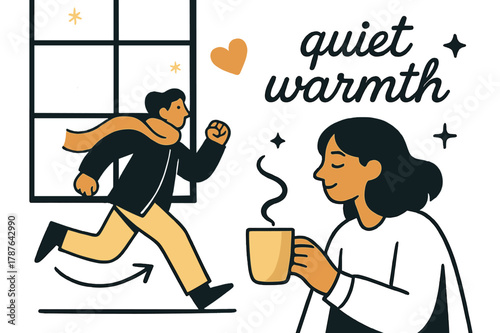 Winter Morning Serenity. Soft Light Rays ? Winter Morning. Pale sunlight spills through frosted glass; steam rises from a mug. Text ?quiet warmth? floats in