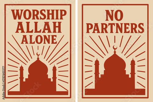 Worship Banners Design. Worship Alone. Two vertical A6 banners with safe margins, centered composition, no elements touching edges, retro, red and beige,