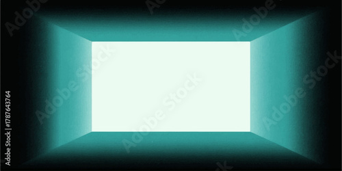 Empty photo frame on green wall in a minimalist room interior with wood floor, nobody