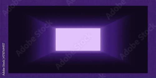 Abstract colorful background with an empty purple frame on a dark interior wall, ideal for art gallery presentation space design
