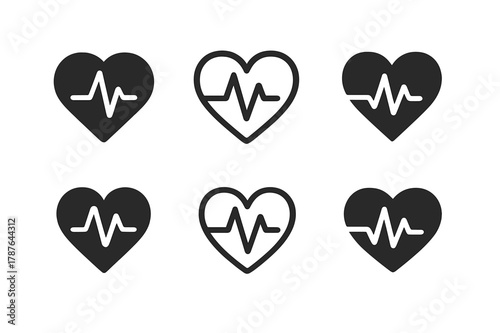 Heart Rate Logo Variations. Heart rate monitoring. Set Logo of Heart rate monitoring: pulse waveform within heart. harmonious logo variations of the same