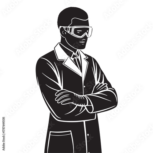 Black science lab technician Silhouette Vector, High Quality Illustration on White Background
