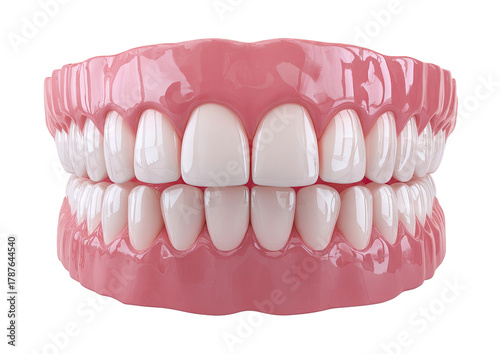 Realistic 3d rendering of upper and lower dentures on transparent background