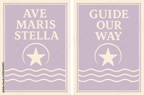 Star of the Sea. Star of the Sea. Two vertical A6 banners with safe margins, centered composition, no elements touching edges, pastel, lavender and cream, star