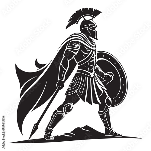 Black spartan warrior Silhouette Vector, High Quality Illustration on White Background