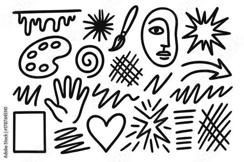 Abstract Expressionist Doodles. Abstract expressionism. Hand-drawn doodle illustration abstract expressionism dripping paint, splatter, brush, canvas, palette,