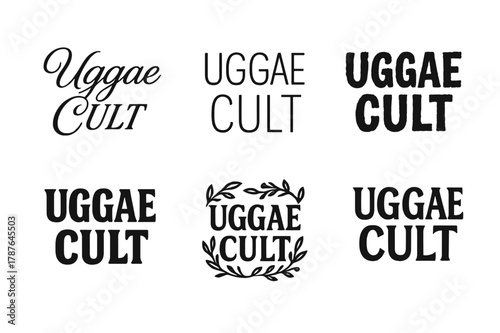 Uggae Lettering Variations. Uggae Cult. Set lettering. harmonious lettering variations of the same emblematic concept, each with different artistic