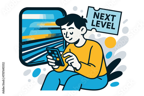 Cozy Train Gaming. Playing a mobile game on the go ? Cozy train window. Reflections and parallel tracks become abstract stripes as the player focuses. A soft