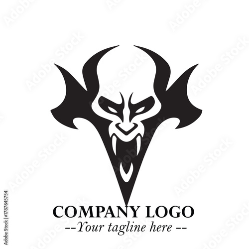 Head of Dracula Logo Symbol in Black on the White Background with Horror Minimal Vector Design