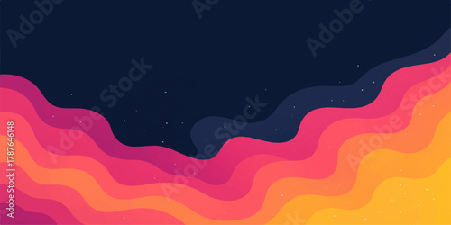 Abstract wavy layers of vibrant pink orange and yellow colors against a dark background