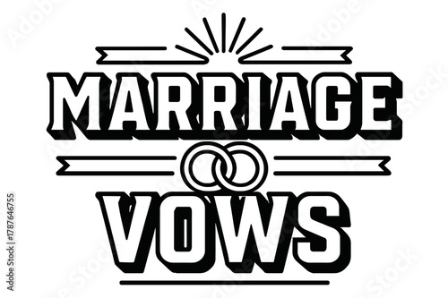 Geometric Marriage Vows. Marriage Vows ? bold block geometric lettering; thick uppercase with geometric serifs, heavy outer outline, strong cast shadow;