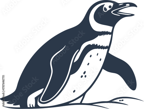 Illustration of a dark blue penguin standing on a white background isolated on white background