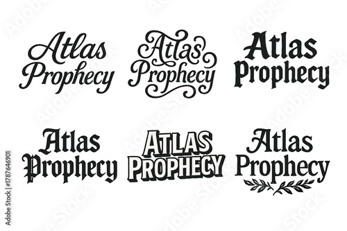 Atlas Prophecy Variations. Atlas Prophecy. Set lettering. harmonious lettering variations of the same emblematic concept, each with different