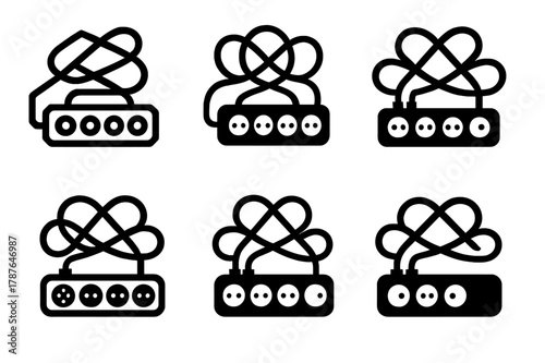 Power Strip Variations. Power strip clutter. Set Logo of Power strip clutter: overloaded strip with loops. harmonious logo variations of the same emblematic