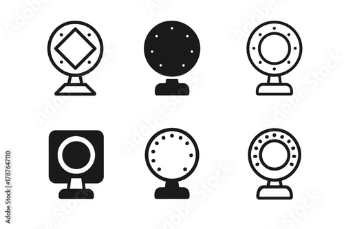 Vanity Mirror Logos. vanity mirror. Set Logo of vanity mirror: Round LED ring mirror. Icon set. harmonious logo variations of the same emblematic concept, each