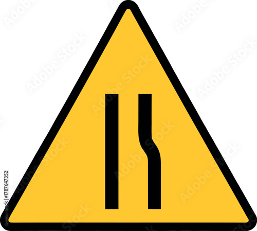 traffic sign narrowing on the left side of the road vector illustration