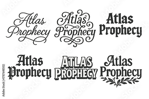 Atlas Prophecy Designs. Atlas Prophecy. Set lettering. harmonious lettering variations of the same emblematic concept, each with different artistic