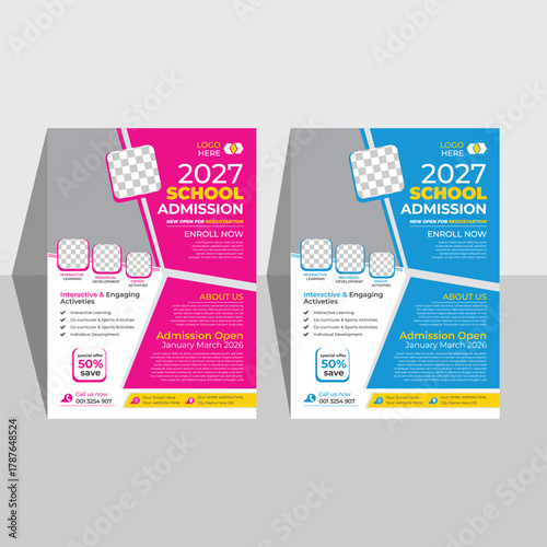 A bundle of 2 templates layout design,Kids back to school education admission flyer poster layout template.