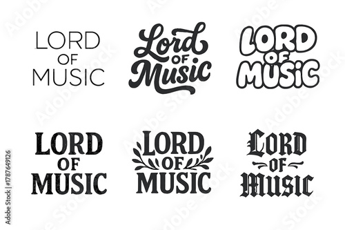 Harmonious Lettering Variations. Lord of Music. Set lettering. harmonious lettering variations of the same emblematic concept (Modern minimal
