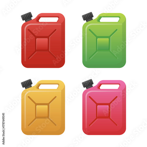 Set of colorful fuel canisters containers for gasoline and oil. Vector illustration