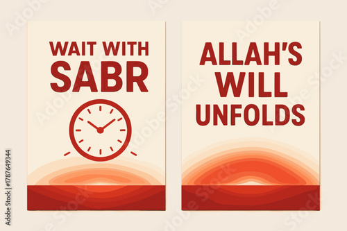 Patience and Faith Banners. Patience & Faith. Two vertical A6 banners with safe margins, centered composition, no elements touching edges, modern, red and