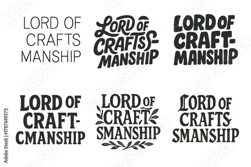 Craftsmanship Lettering Grid. Lord of Craftsmanship. Set lettering. harmonious lettering variations of the same emblematic concept (Modern minimal monoline
