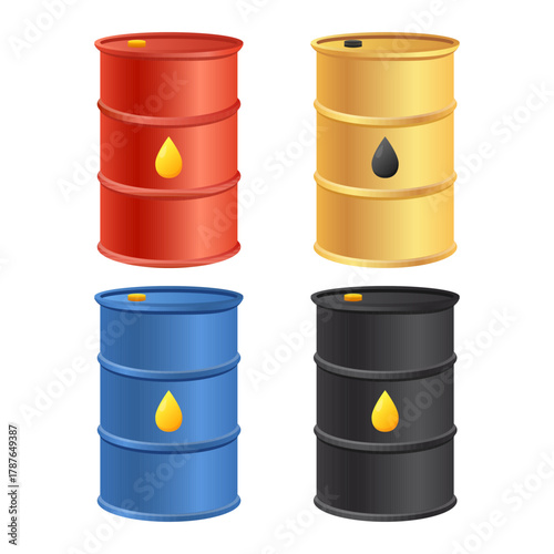 Set of oil barrels of different colors. Vector illustration