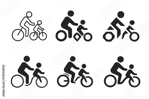 Family Biking Logos. Family biking. Set Logo of Family biking: parent and child on bikes. harmonious logo variations of the same emblematic concept, each with