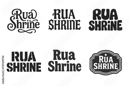 Harmonious Lettering Variations. Rua Shrine. Set lettering. harmonious lettering variations of the same emblematic concept, each with different artistic