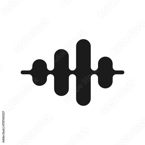 Sound wave isolated on white background featuring a minimalistic audio signal representation with smooth curves and interconnected peaks.