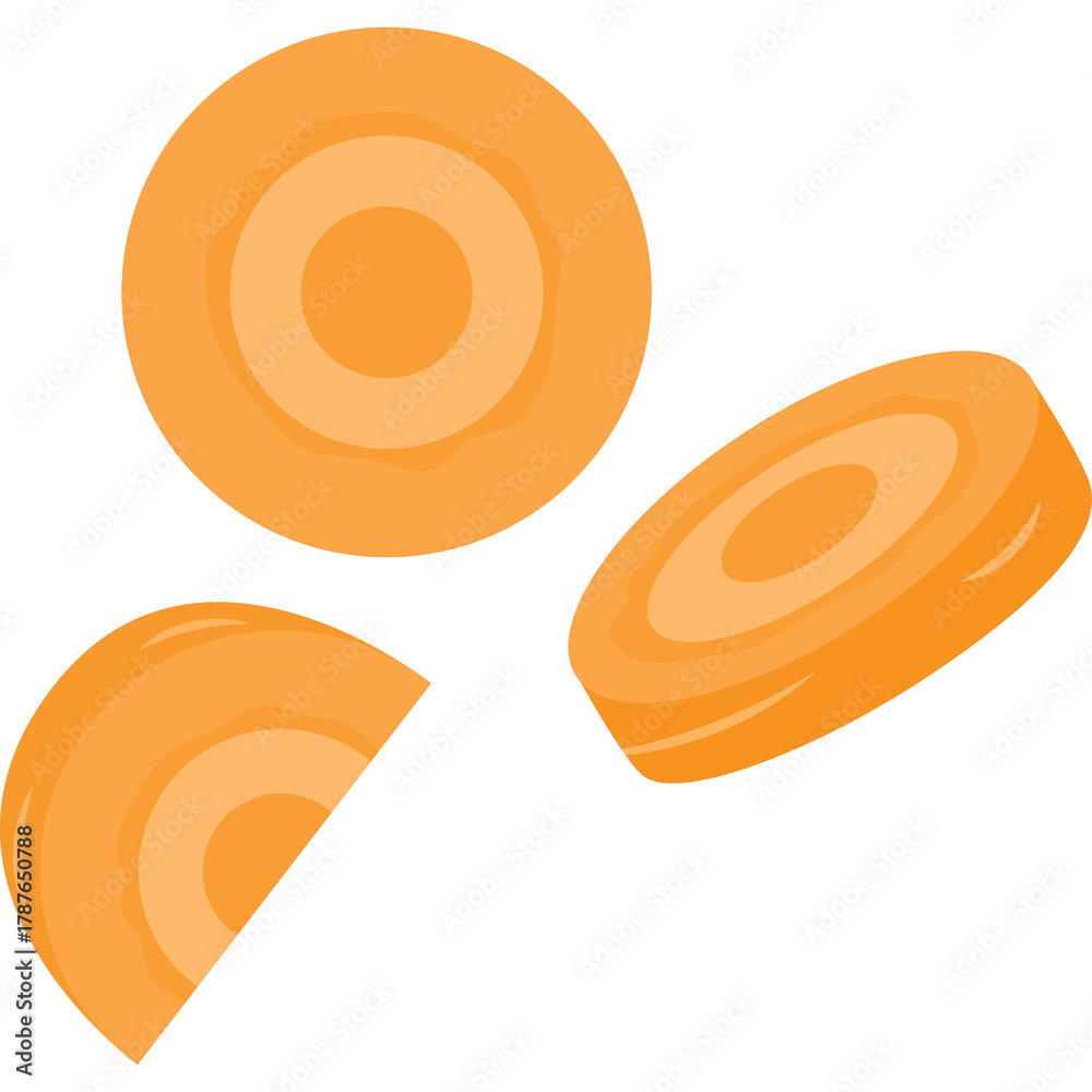 Fototapeta premium Three Vibrant Orange Carrot Slices Isolated on Transparent Background Representing Fresh Healthy Vegetables and Ingredients