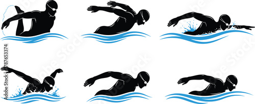 Swimmer Stroke Silhouette: Aquatic Athlete in Motion on Transparent Background for Sports Design