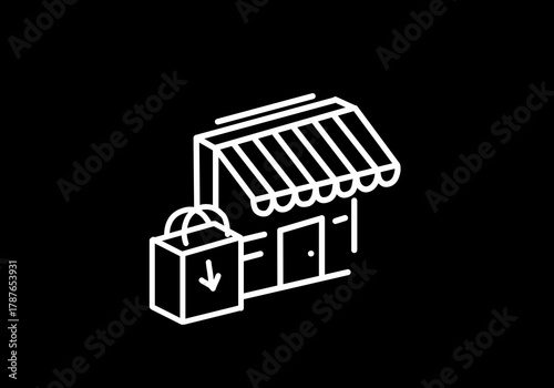E-commerce line white icon. Online shopping in smart phone. Digital purchase. Mobile store sign. Sign for web page, app, promo. Vector isolated object.