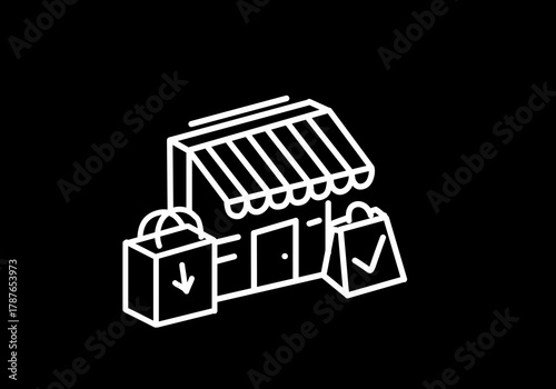 E-commerce line white icon. Online shopping in smart phone. Digital purchase. Mobile store sign. Sign for web page, app, promo. Vector isolated object.